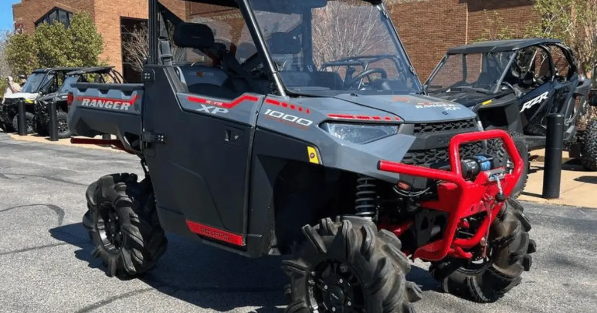 A custom gray and red Polaris Ranger that was formerly having troubles starting