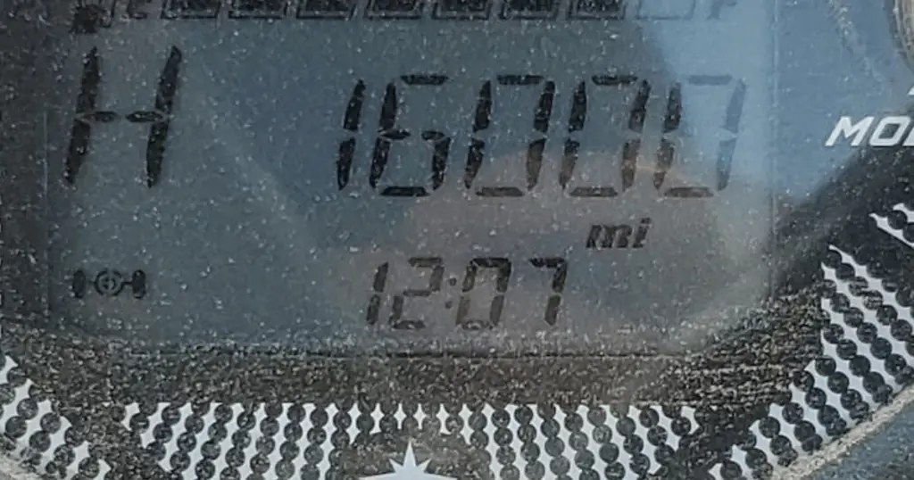 A Polaris Ranger odometer displaying a high mileage of 16,000 miles
