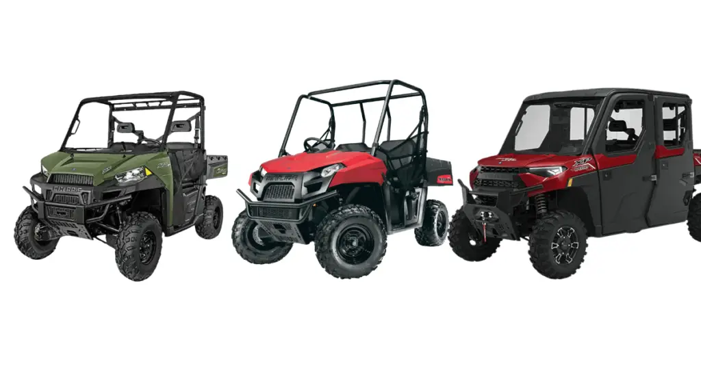 A custom infographic showing three different models of Polaris Ranger, to show that models contribute to a varying life span