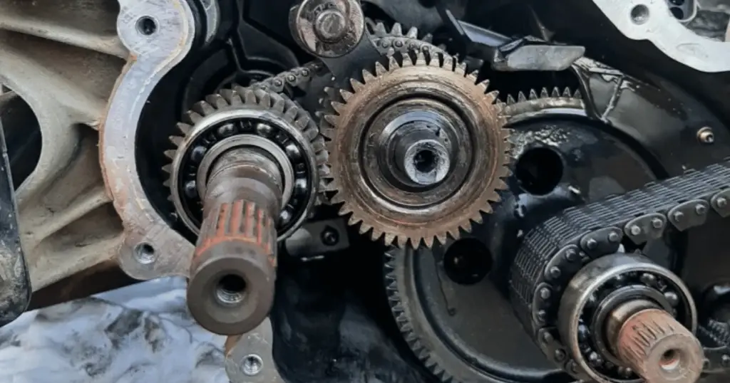 Example of a misaligned shift drum inside the Polaris Ranger's transmission, likely due to poor manufacturing