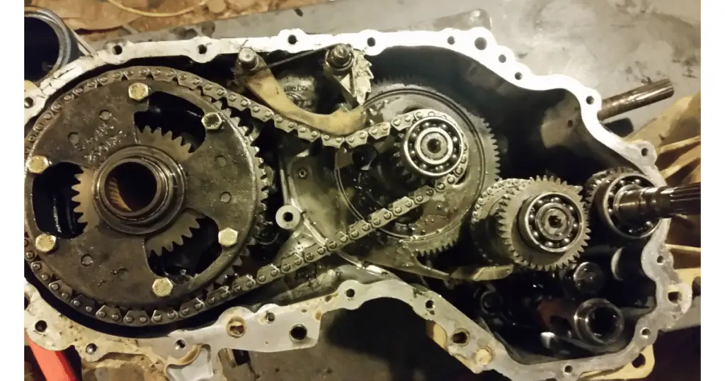 Example of the inside components of the Polaris Ranger's transmission. The transmission was torn in half to diagnose ongoing problems.