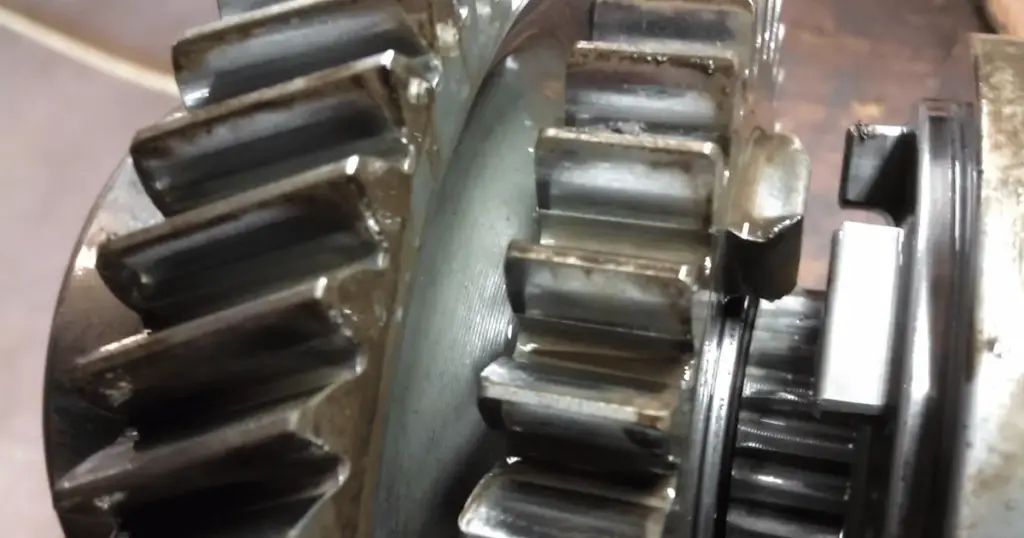Example of worn gears inside a Polaris Ranger transmission