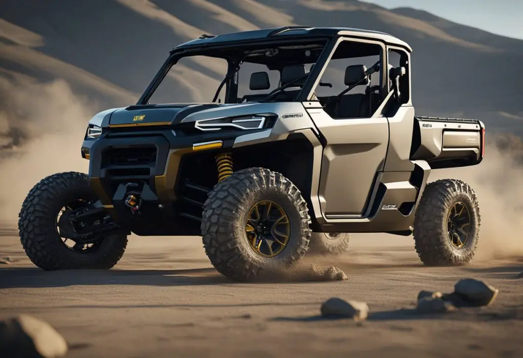This is a high-spec Can-Am defender against a desert and mountainous background