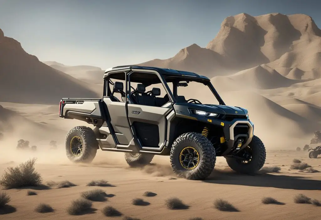 This is the previously torn down Can Am Defender against a desert landscape
