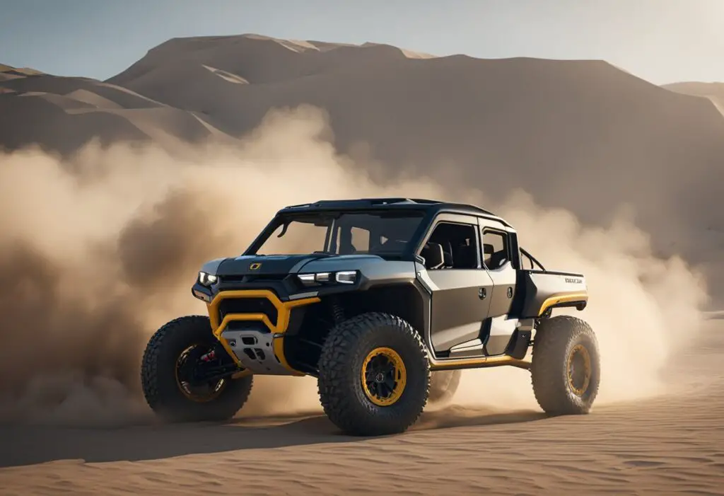 The same Can Am Defender as before, expect with resolved AC problems and riding freely in the desert.
