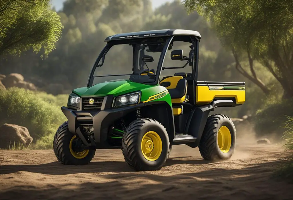 The John Deere Gator 825i is being operated, but suddenly experiences mechanical issues, affecting the user experience
