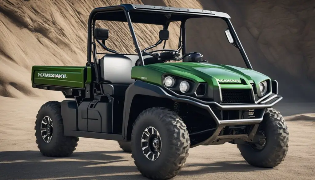The Kawasaki Mule's transmission is malfunctioning, with visible signs of wear and tear on the gears and shafts