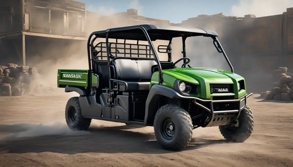 The Kawasaki Mule 2510's cooling and ventilation system is malfunctioning, with visible signs of overheating and smoke coming from the engine compartment