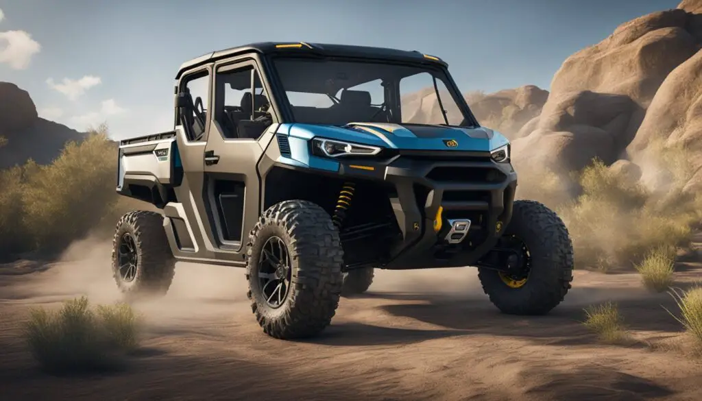 The Can-Am Defender is billowing steam, with the engine visibly overheating