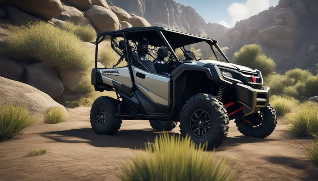The Honda Pioneer 1000 powers through rugged terrain, with its sturdy build and versatile off-roading features