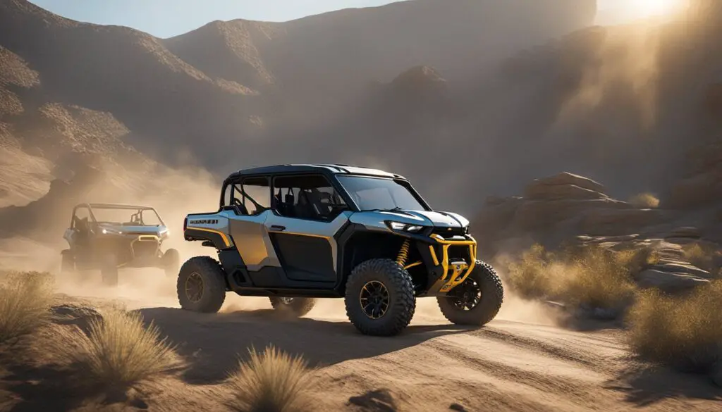 The hot sun beats down on the rugged terrain as the Can-Am Defender struggles with overheating, steam rising from its engine. The lack of airflow and cooling efficiency is evident in the distressed vehicle