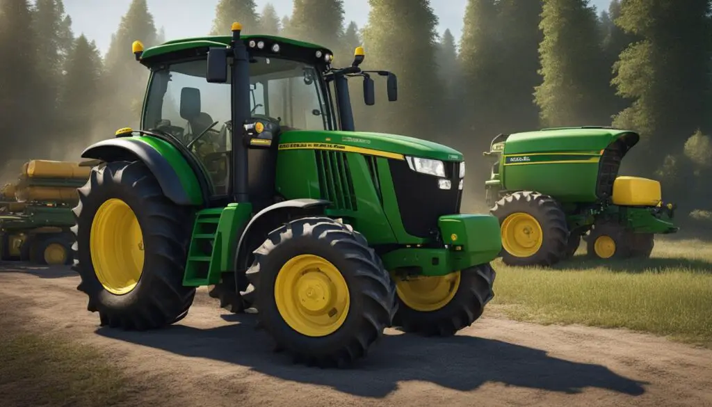 The John Deere 5075E tractor sits idle with a smoking engine, leaking oil, and a flat tire