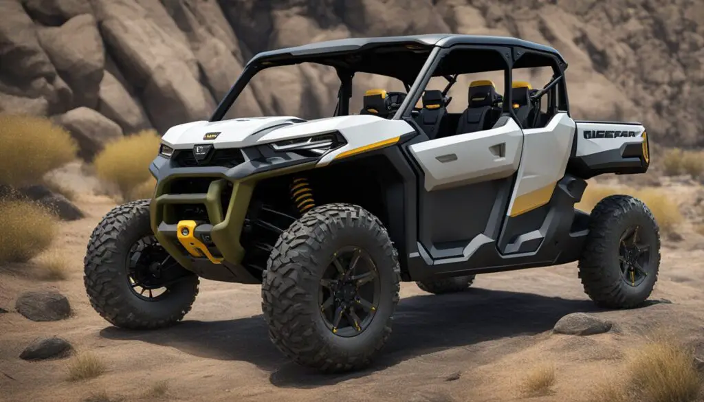 The Can-Am Defender HD9 and HD10 are showcased side by side, highlighting their rugged design and versatile features for off-road use