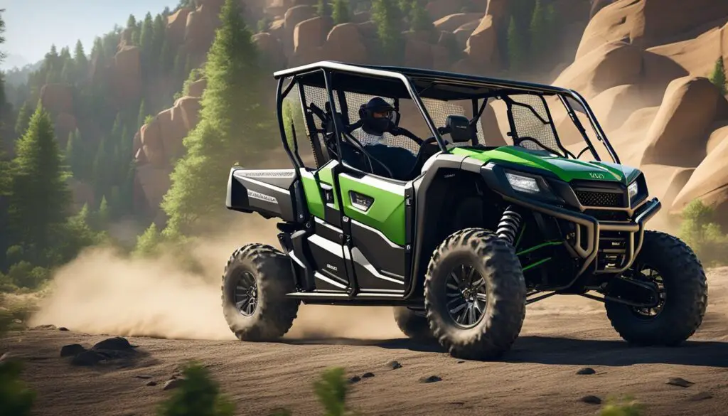 The Honda Pioneer and Kawasaki Mule showcase their safety and control features through their sturdy frames and advanced braking systems