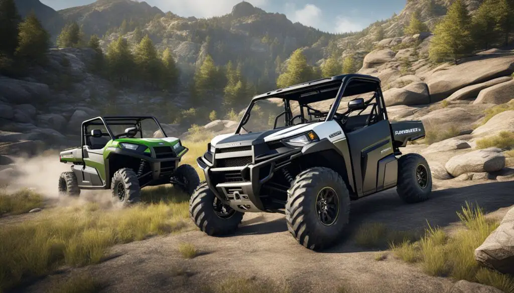 The Polaris Ranger and Kawasaki Mule face off, showcasing their features and technologies in a rugged outdoor setting
