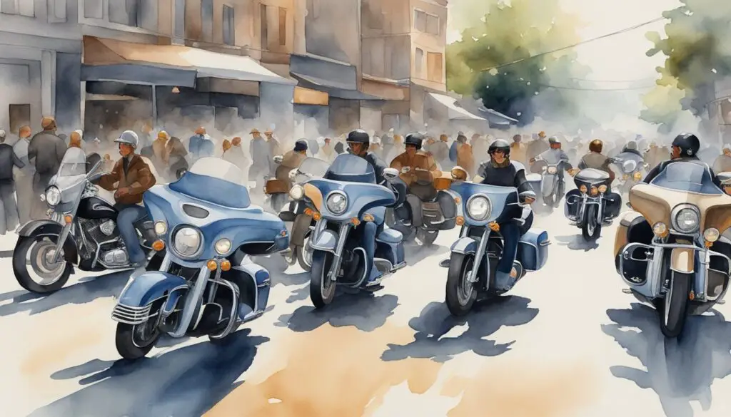 A crowded street with vintage and modern motorcycles, showcasing the best and worst street glide years