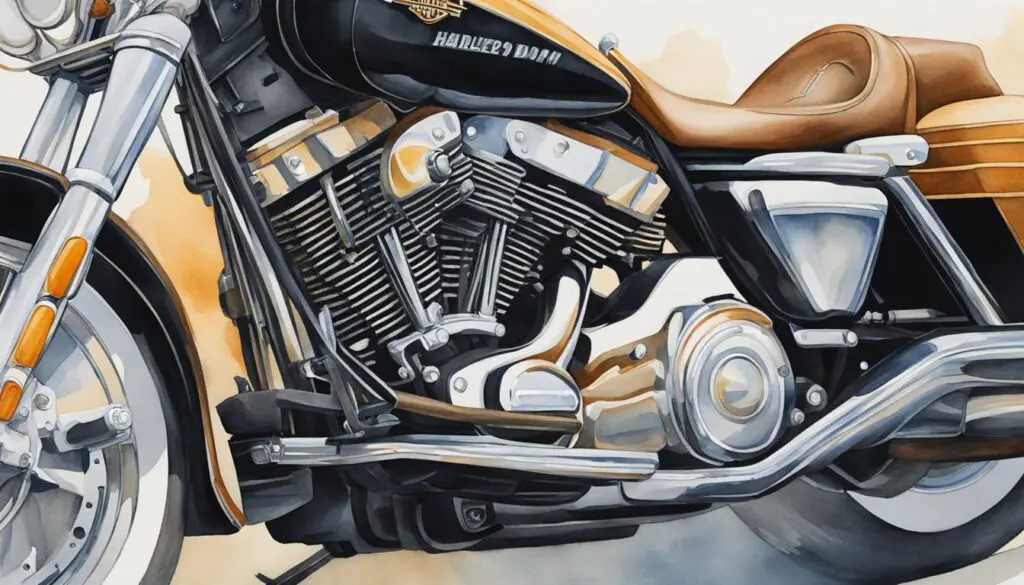 The Harley Davidson's air intake and exhaust system emits sputtering sounds, with visible signs of malfunction