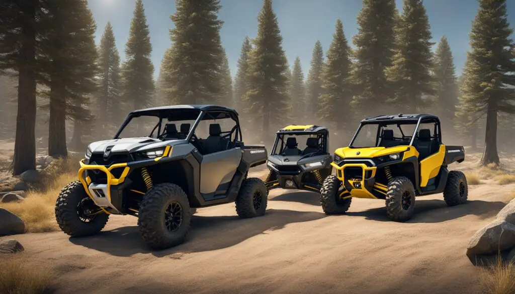 The Can-Am Defender and Can-Am Commander face off, showcasing their design philosophy and aesthetics in a rugged, off-road setting