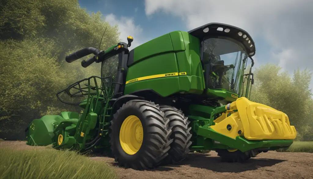 The hydraulic system of the John Deere x590 is malfunctioning, with visible attachment hardware issues