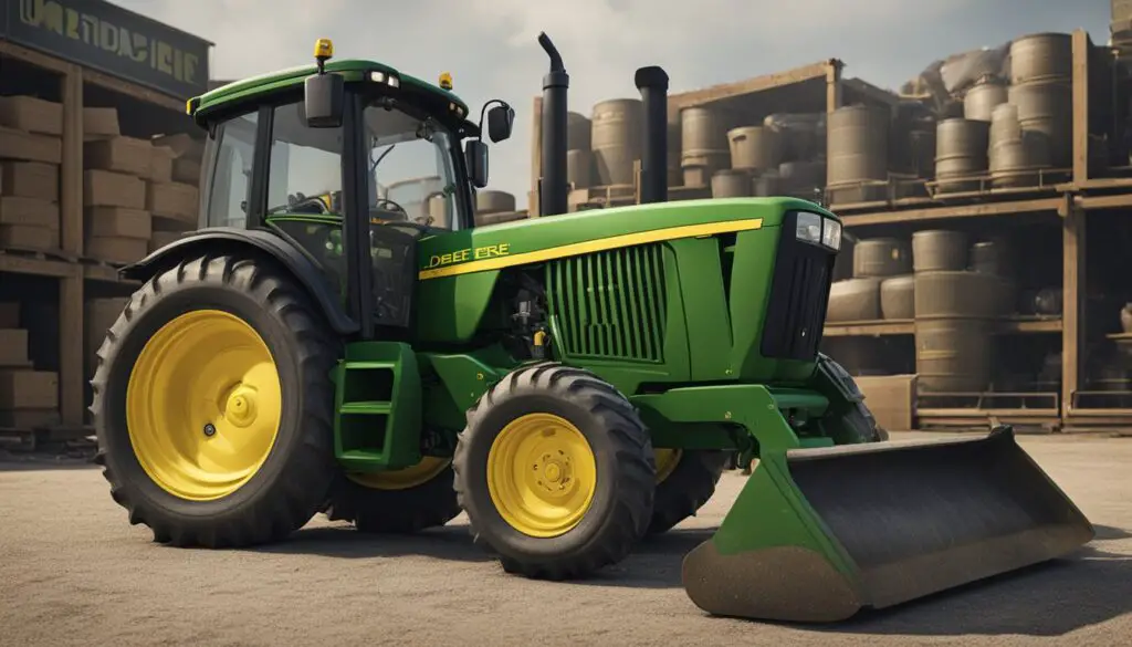 The John Deere S120 sits idle, surrounded by tools and a frustrated mechanic