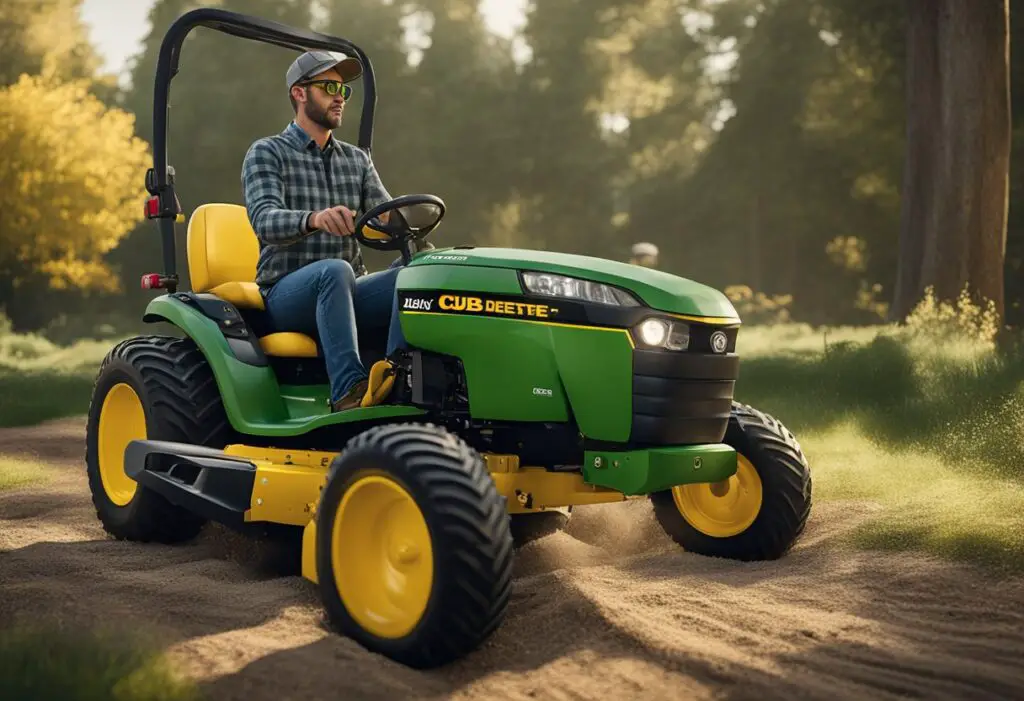 A person comfortably operating a Cub Cadet and John Deere, showcasing their usability and ease of use