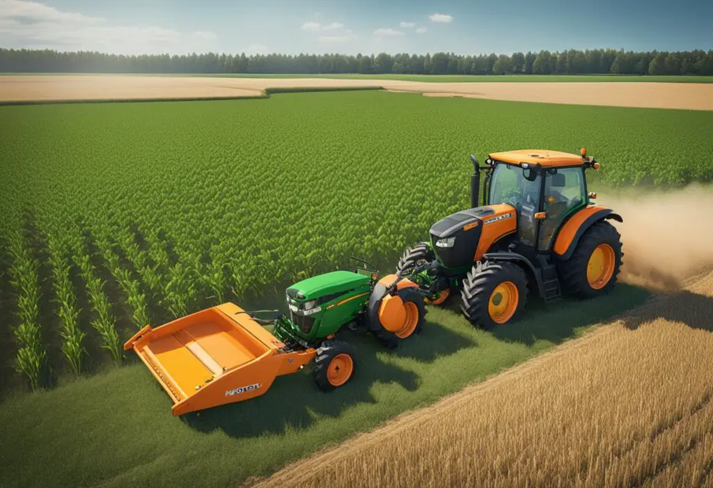 Kubota and John Deere tractors side by side in a field, demonstrating their functionality and usability through various tasks