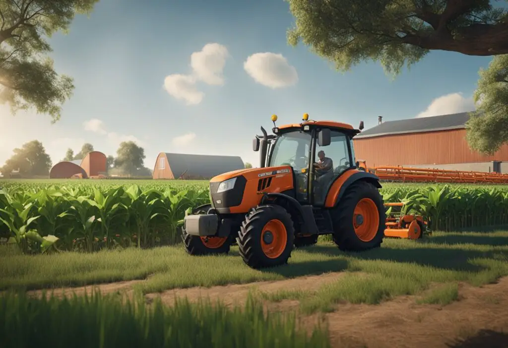 A farmer operates a Kubota and John Deere tractor side by side, comparing their performance and comfort