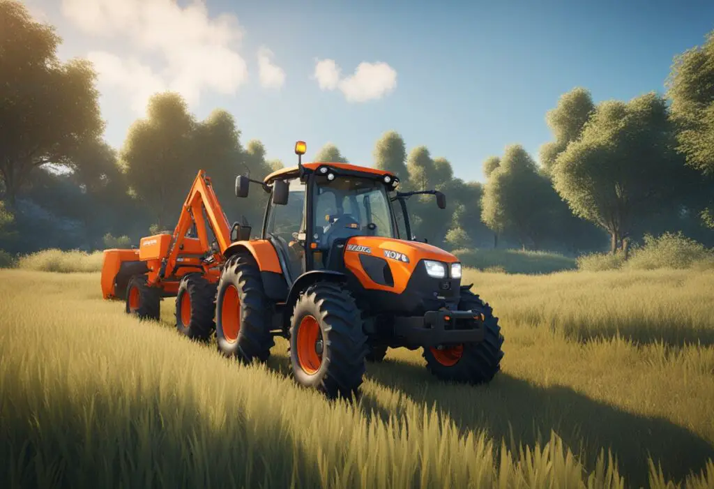 The Kubota L4060 sits idle in a field, surrounded by tall grass and under a clear blue sky