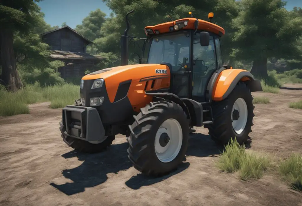 The Kubota L4701 tractor sits idle, with visible leaks and damaged hoses in its transmission and hydraulic system