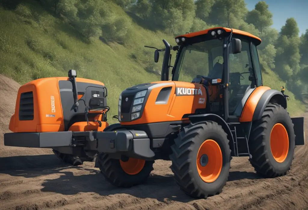 A person comfortably operates a Kubota M7060, adjusting controls with ease