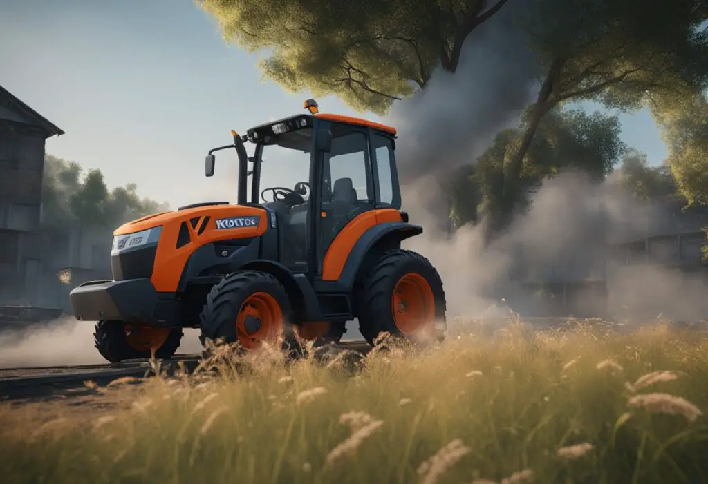 The Kubota BX23S sits idle, smoke billowing from its engine. A mechanic scratches their head, pondering the source of the problem