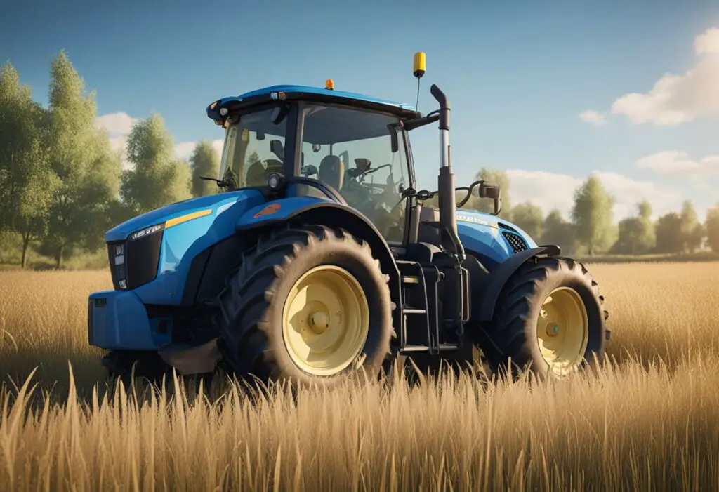 The MX6000 tractor sits in a field, surrounded by tall grass and a clear blue sky. Its sleek design and sturdy build convey reliability