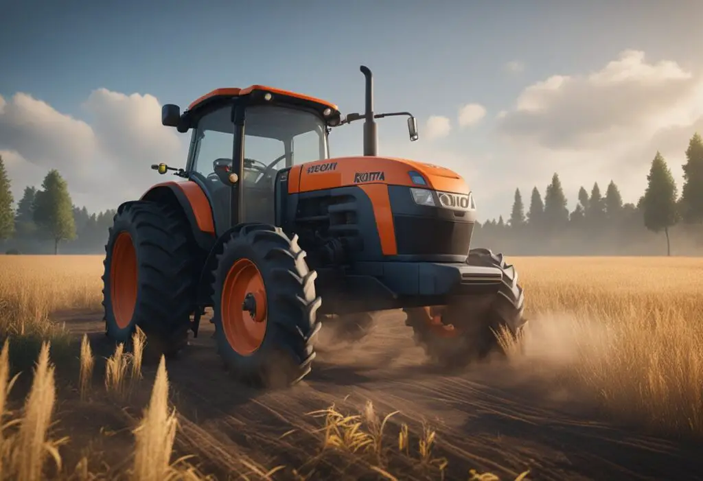 The Kubota L3301 tractor sits stalled in a field, with smoke rising from the engine and the steering wheel locked in place
