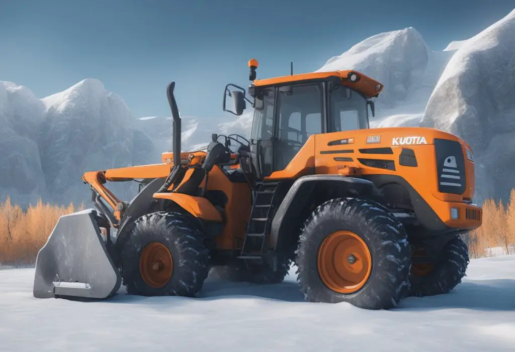 The Kubota L3301 sits outside in the freezing cold, covered in snow and ice, with a look of neglect and potential mechanical issues