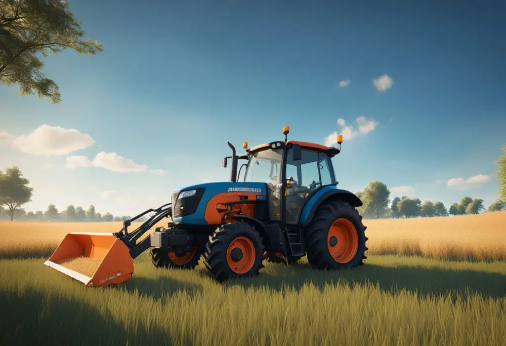The Kubota L3301 tractor sits in a field, surrounded by tall grass and under a clear blue sky. The machine appears to be in good condition, but with a few visible signs of wear and tear