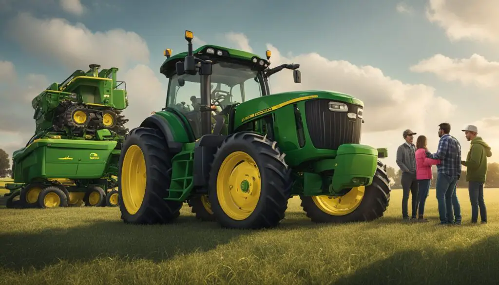 A John Deere 1025r tractor surrounded by puzzled onlookers