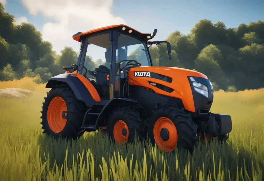 The Kubota B2650 sits in a field, surrounded by tall grass and a clear blue sky. Its sturdy frame and powerful engine exude reliability, while a few maintenance tools nearby hint at potential problems that need addressing