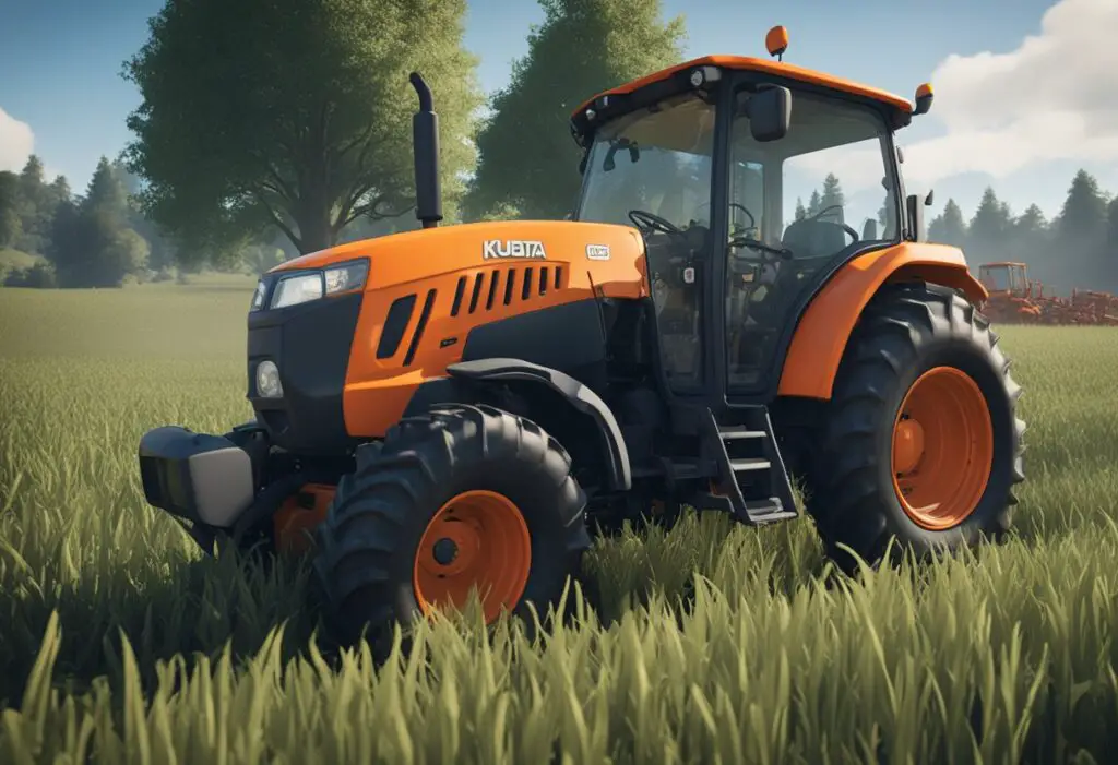 A Kubota B2650 tractor sits in a field, with visible signs of hydraulic, transmission, and PTO issues. Fluid leaks and mechanical malfunctions are evident
