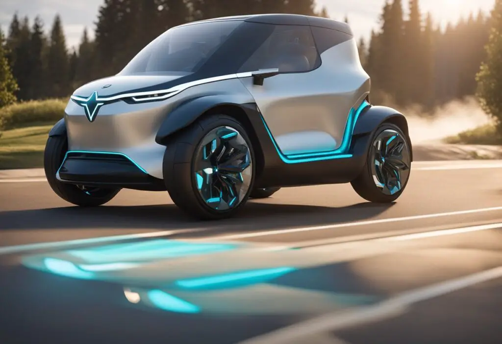 A star-shaped electric vehicle (EV) and an EZ Go golf cart with unique features and designs
