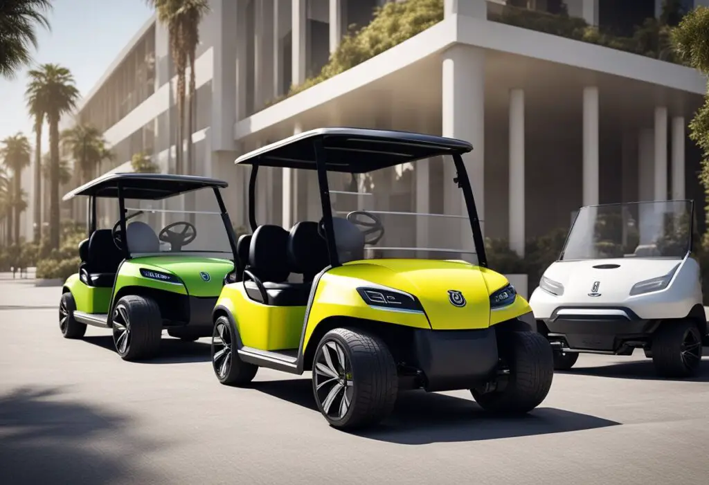 Icon Golf Carts stands out with sleek design and modern features, while Club Car carts appear more traditional and utilitarian