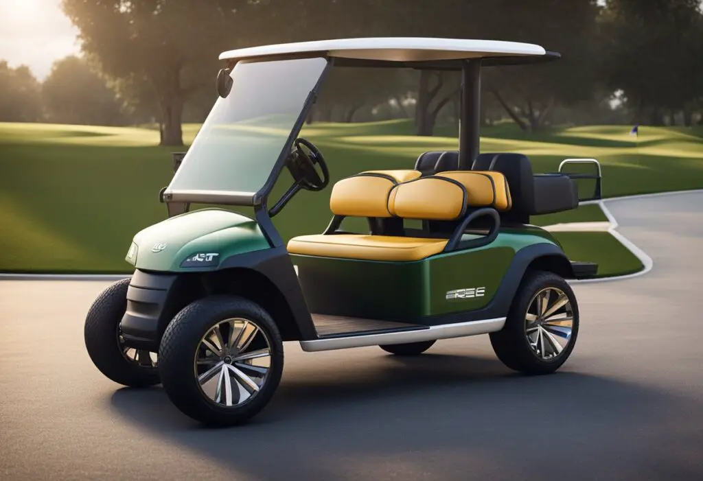 A golf cart with primitive wheels transforms into a sleek, modern icon