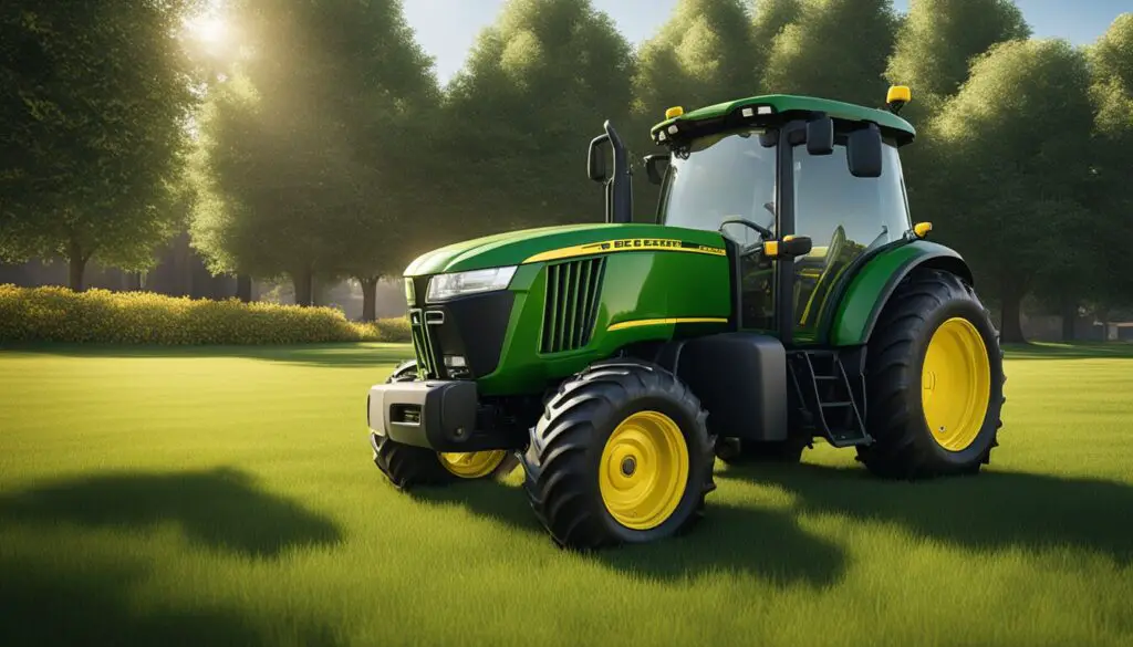 The John Deere X350 sits in a grassy yard, with its sleek green and yellow exterior gleaming in the sunlight. The powerful engine and sturdy wheels exude reliability and strength