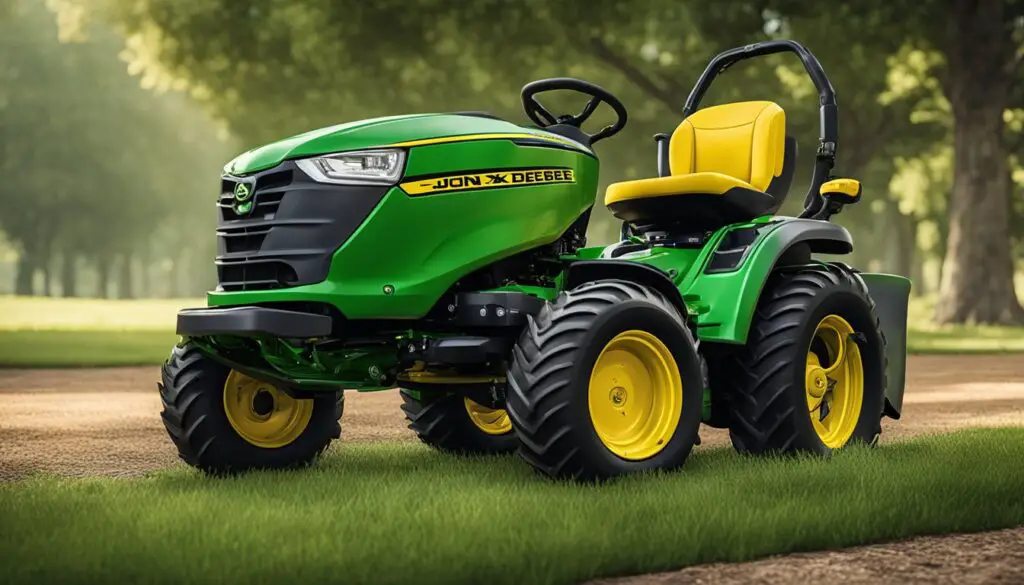 The John Deere x350 mower struggles to steer and move, with the wheels appearing stuck or unresponsive