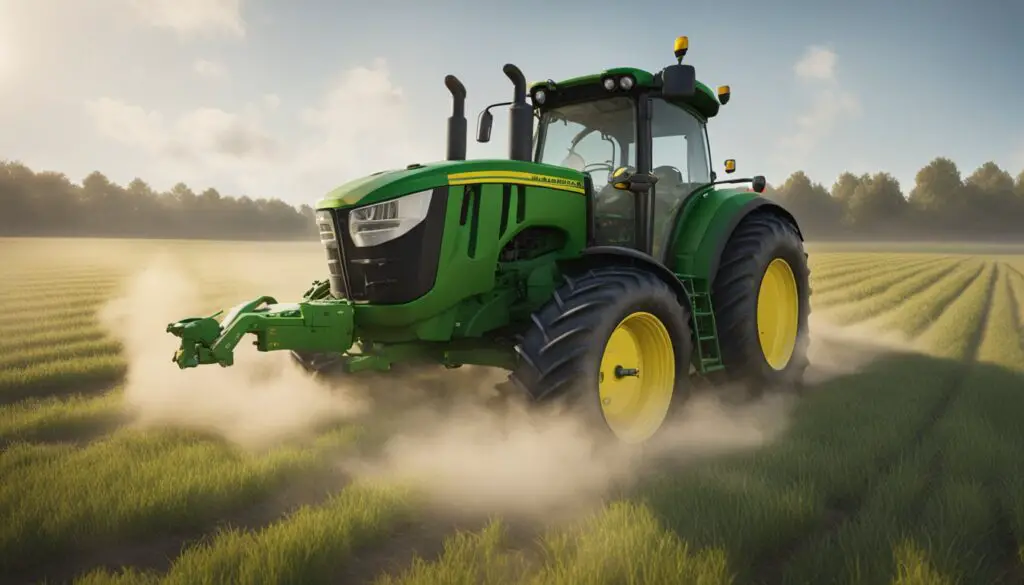 The John Deere Z530M sits abandoned in a field, its engine sputtering and smoking, with a trail of oil leading away from it