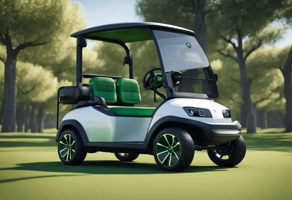 An electric golf cart zooms across the green, its sleek design and powerful motor evident in its smooth and efficient performance
