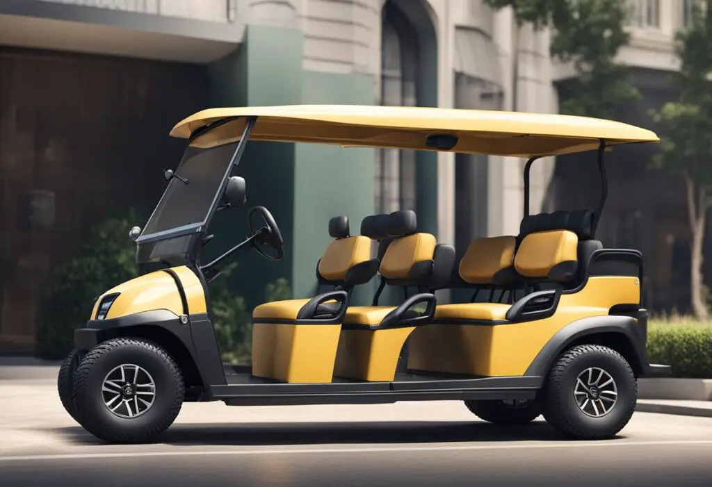 A sturdy Club Car Onward and Precedent sit side by side, showcasing their safety and reliability features