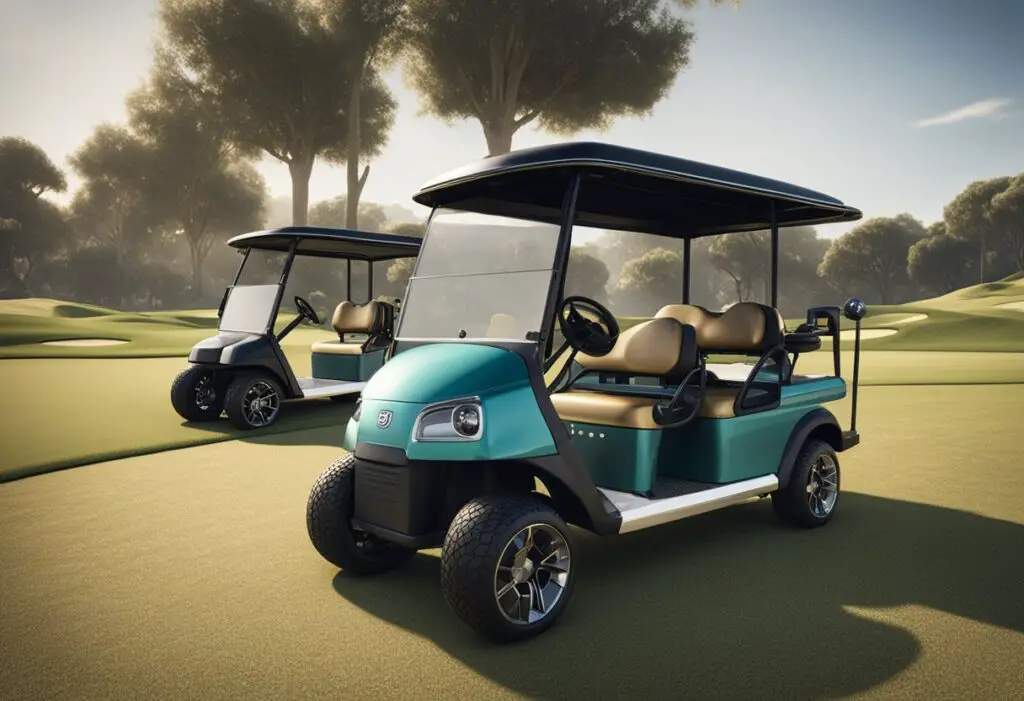 Evolution of golf carts: early models to modern Club Car, showing design and aesthetic changes over time