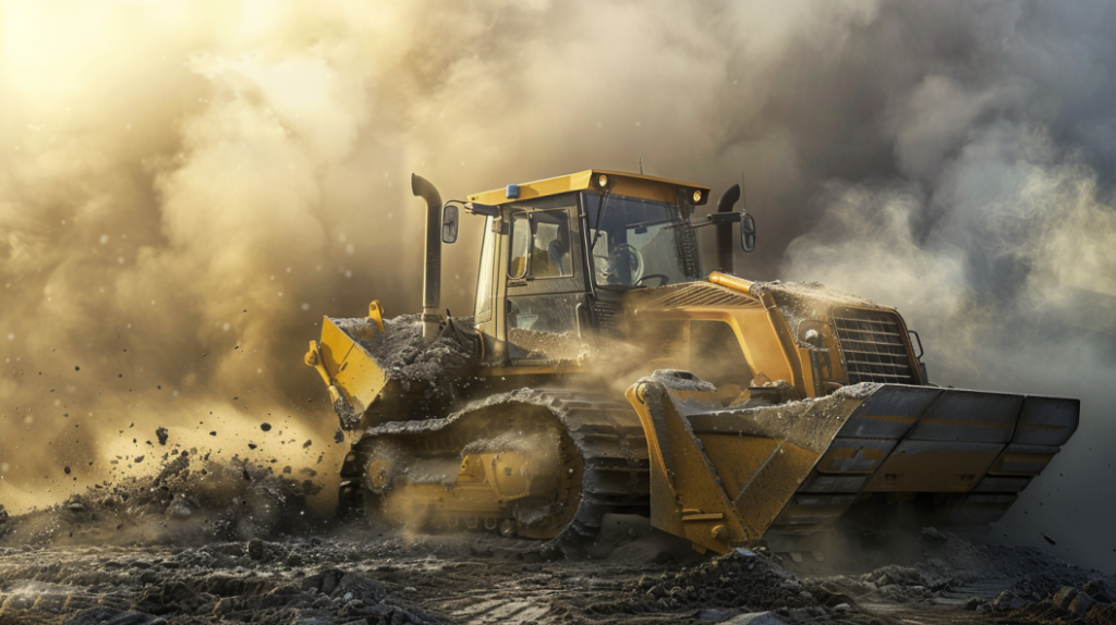 John Deere 323E compact track loader with visible signs of overheating, such as steam coming from the radiator, leaking coolant, and a hot engine. 