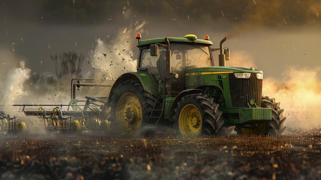 John Deere 2640 tractor with steam coming from the radiator, a leaking hose, and a temperature gauge in the red zone.